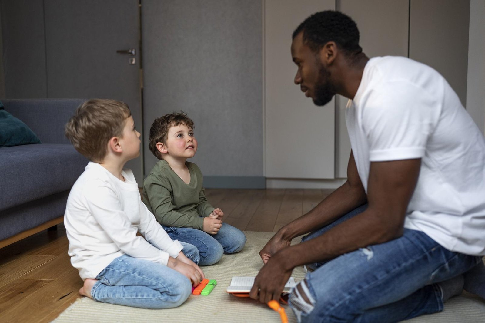 Au pair helping child with homework
